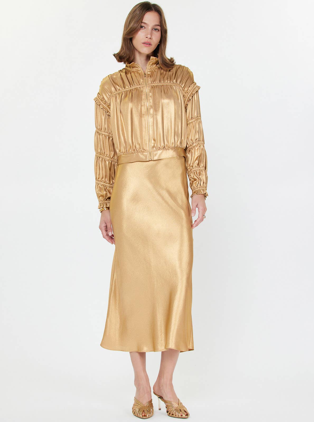 Gold Shirring Detail Short Jacket