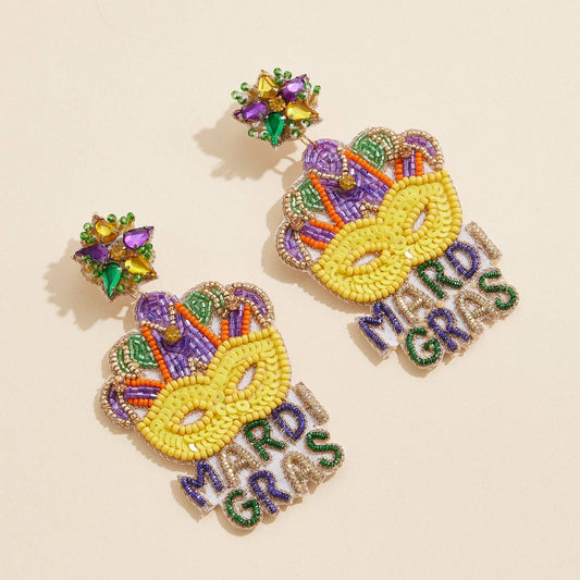 Mardi Gras Mask Beaded Earrings