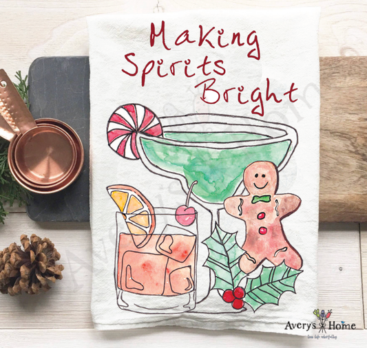 Making Spirits Bright Cocktails Christmas Kitchen Towel