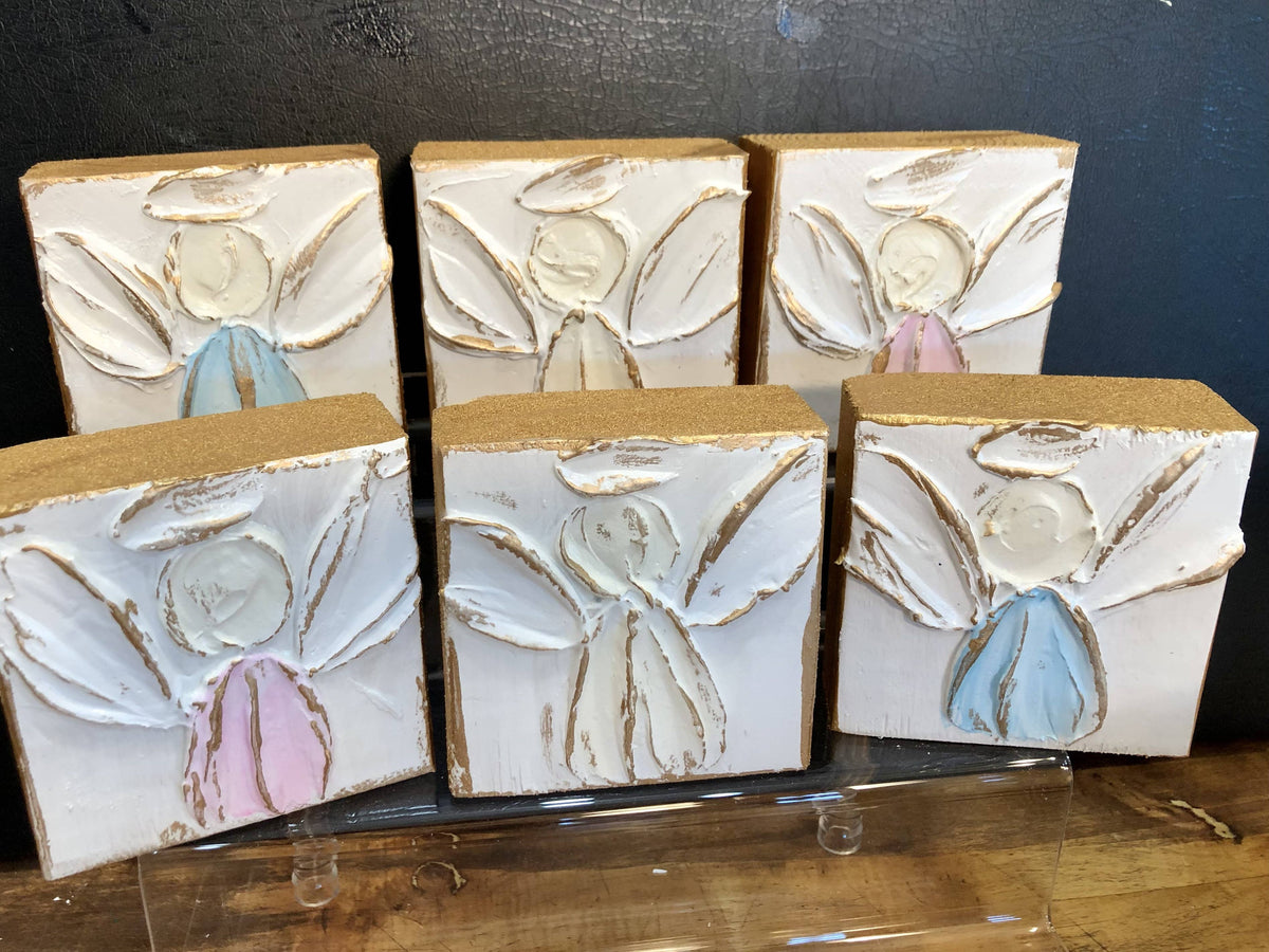3x3 Angel handmade painted block: Ivory