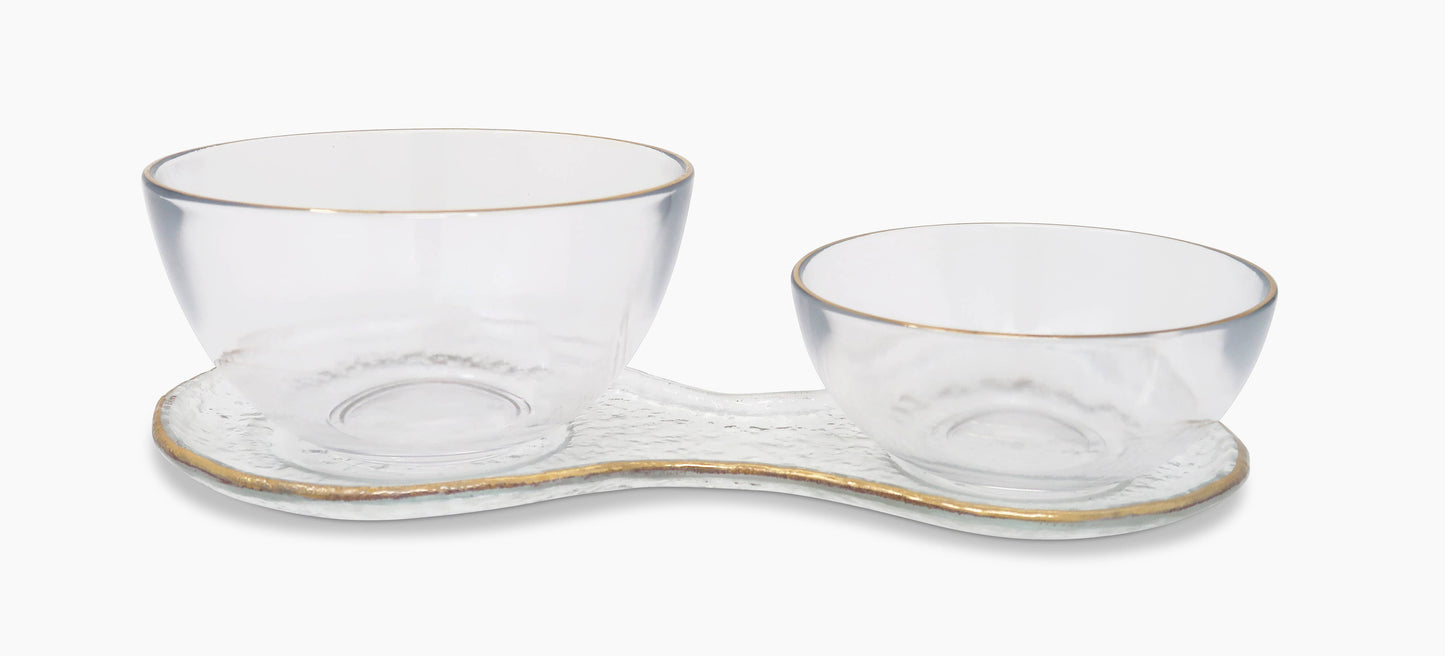 2 Bowl Relish Dish With Gold Rim