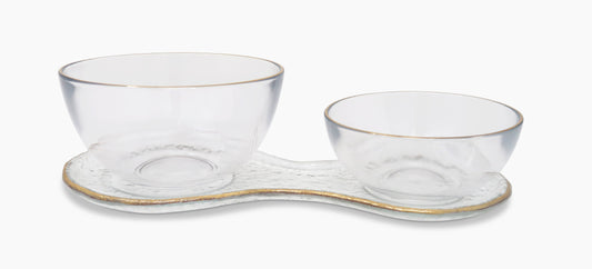 2 Bowl Relish Dish With Gold Rim