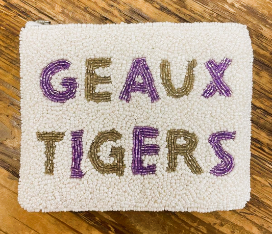 Geaux Tigers Beaded Coin Purse