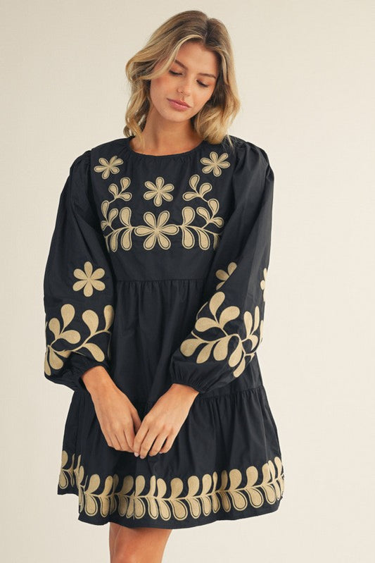 Embroidered Tiered Babydoll Dress