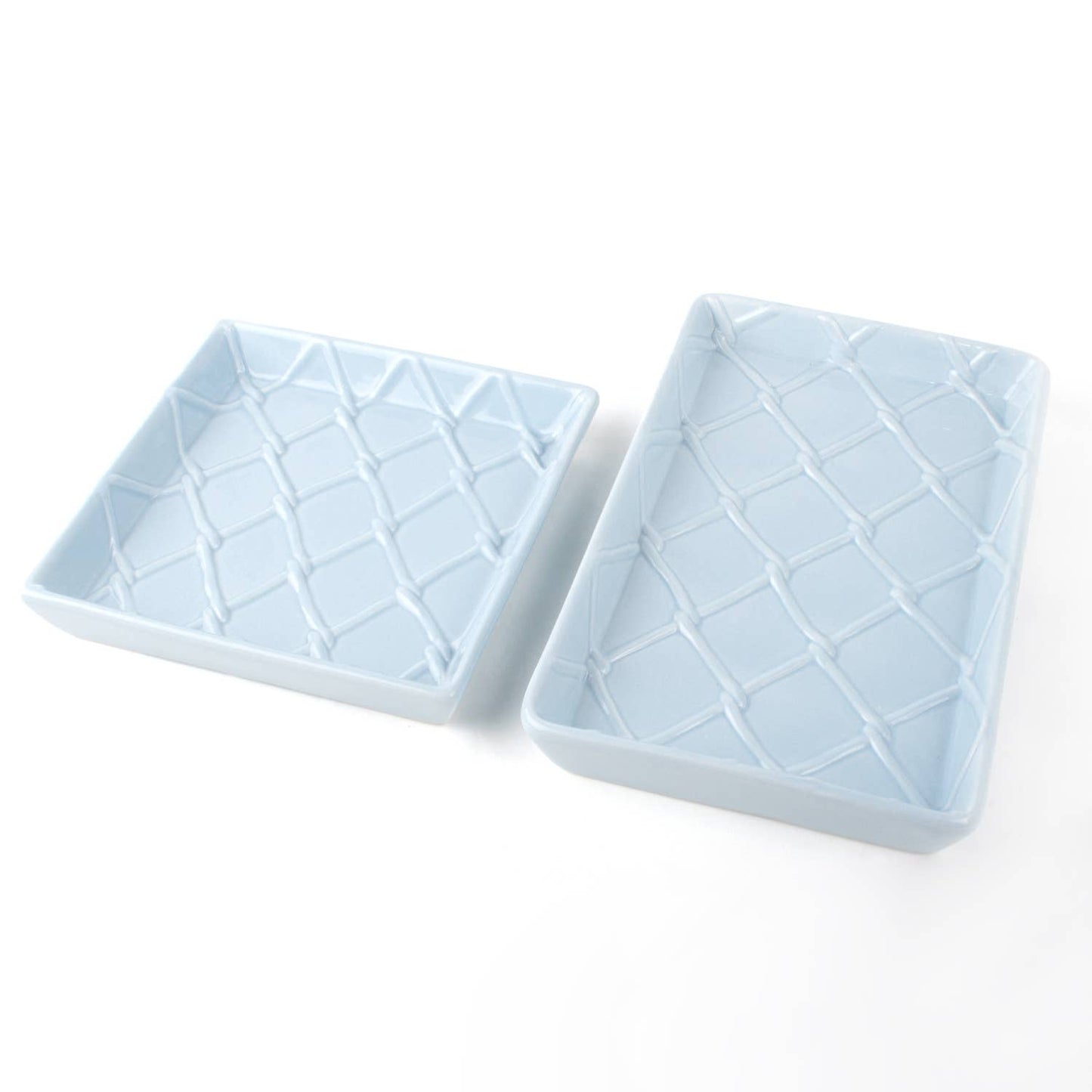 Light Blue Textured Ceramic Guest Towel Tray, 8.5-In
