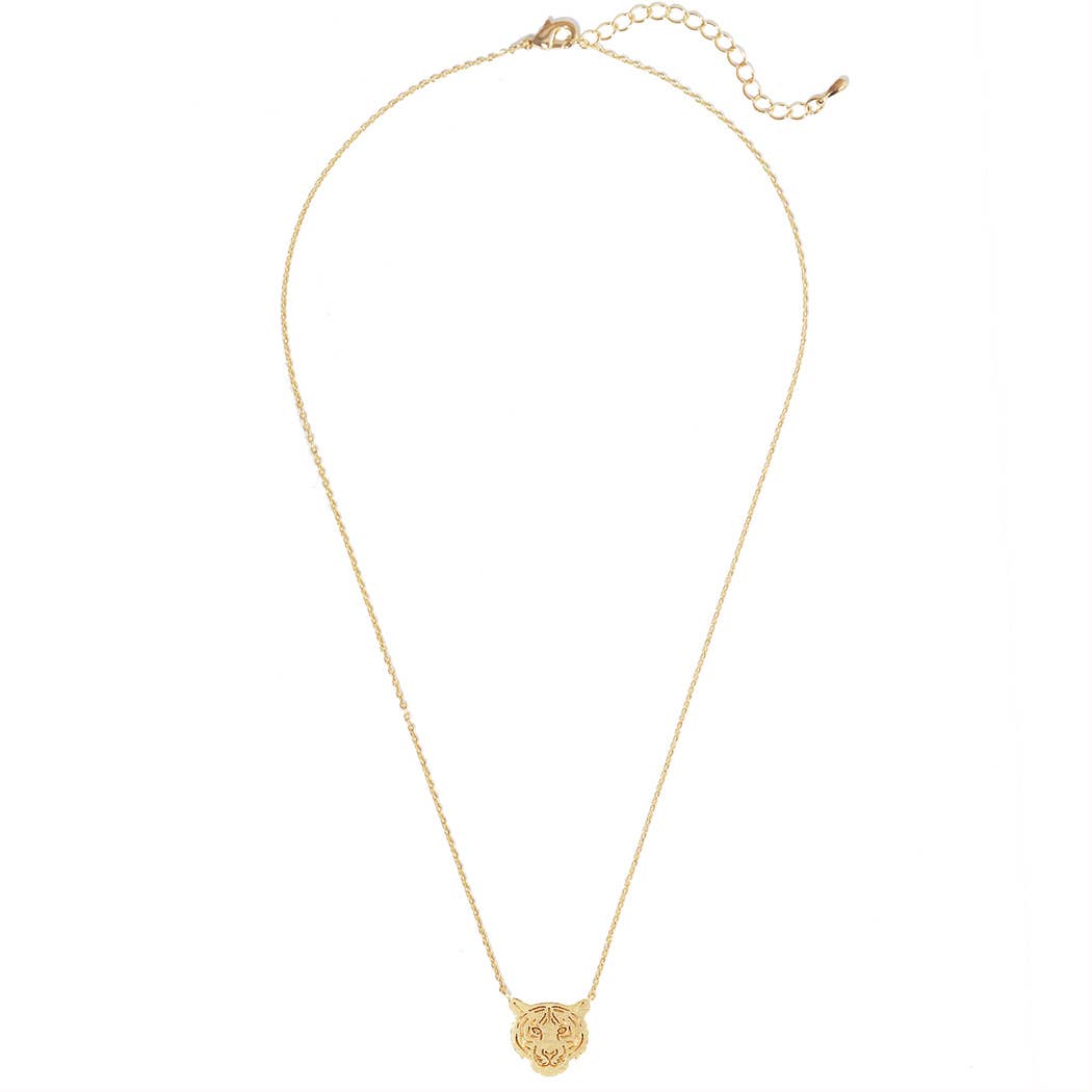 Gold-Dipped Tiger Face Necklace: GD / ONE SIZE