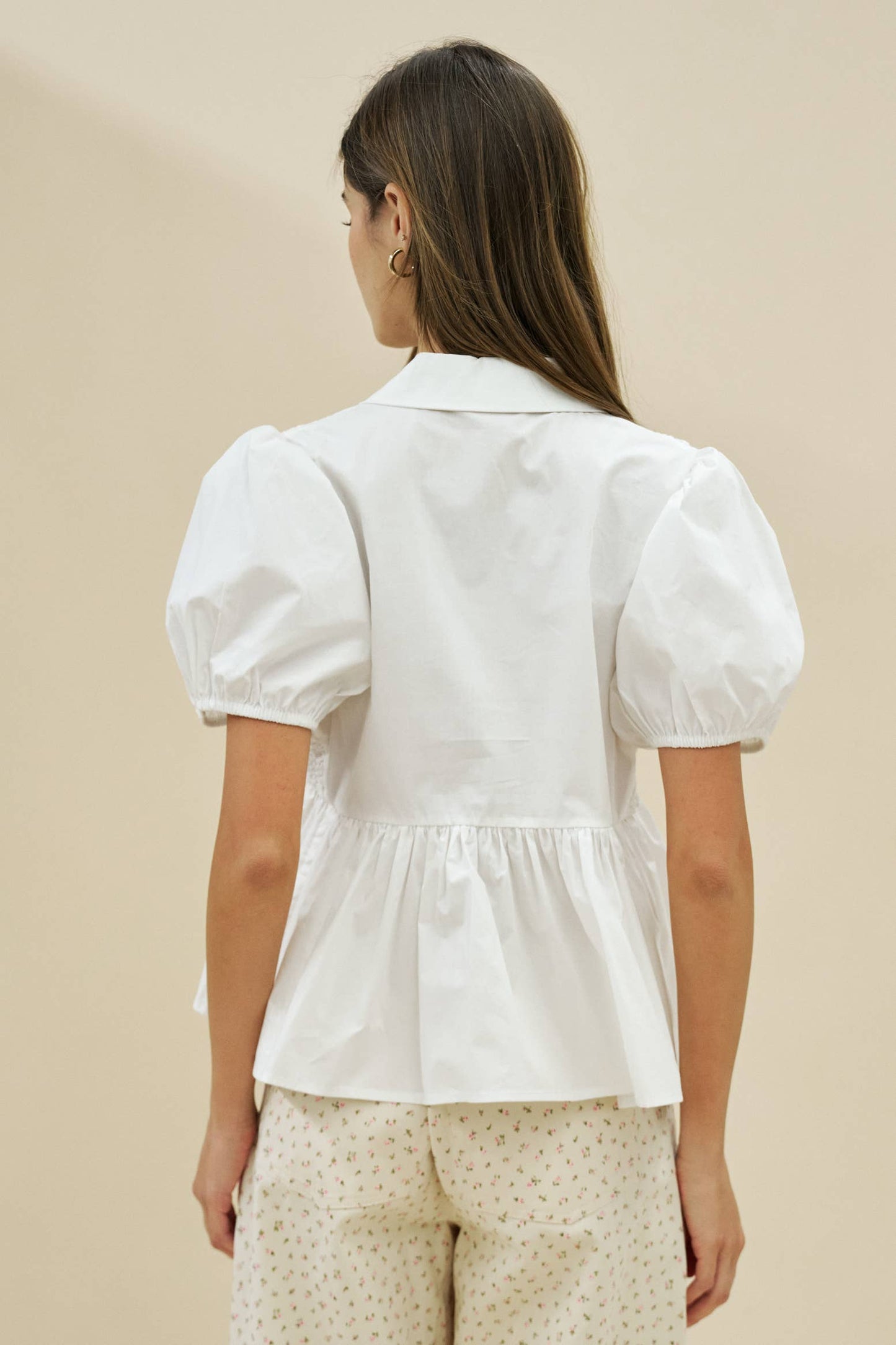 Textured Babydoll Top With Puff Sleeves
