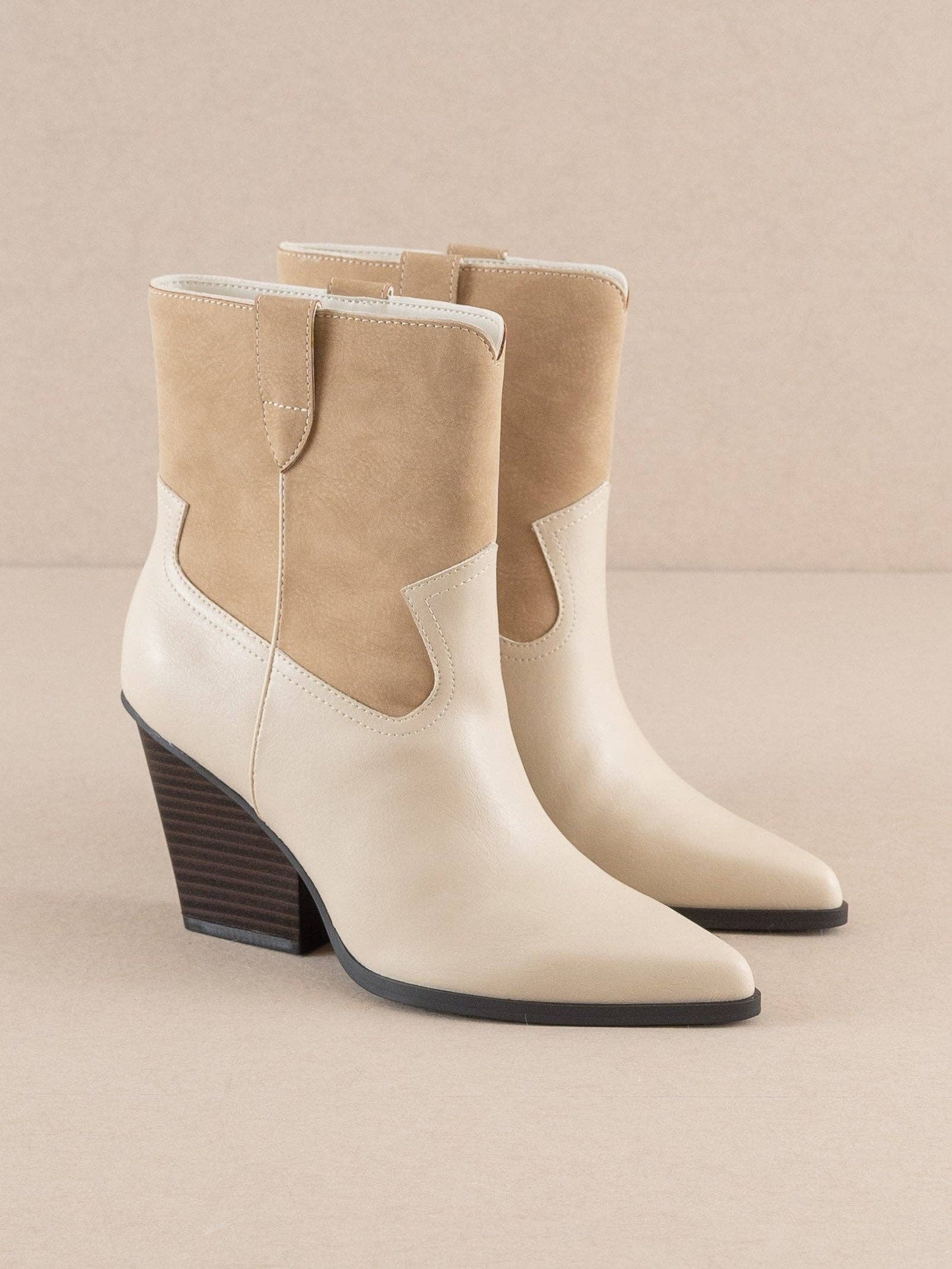 Brooks Beige Two Toned Western Bootie