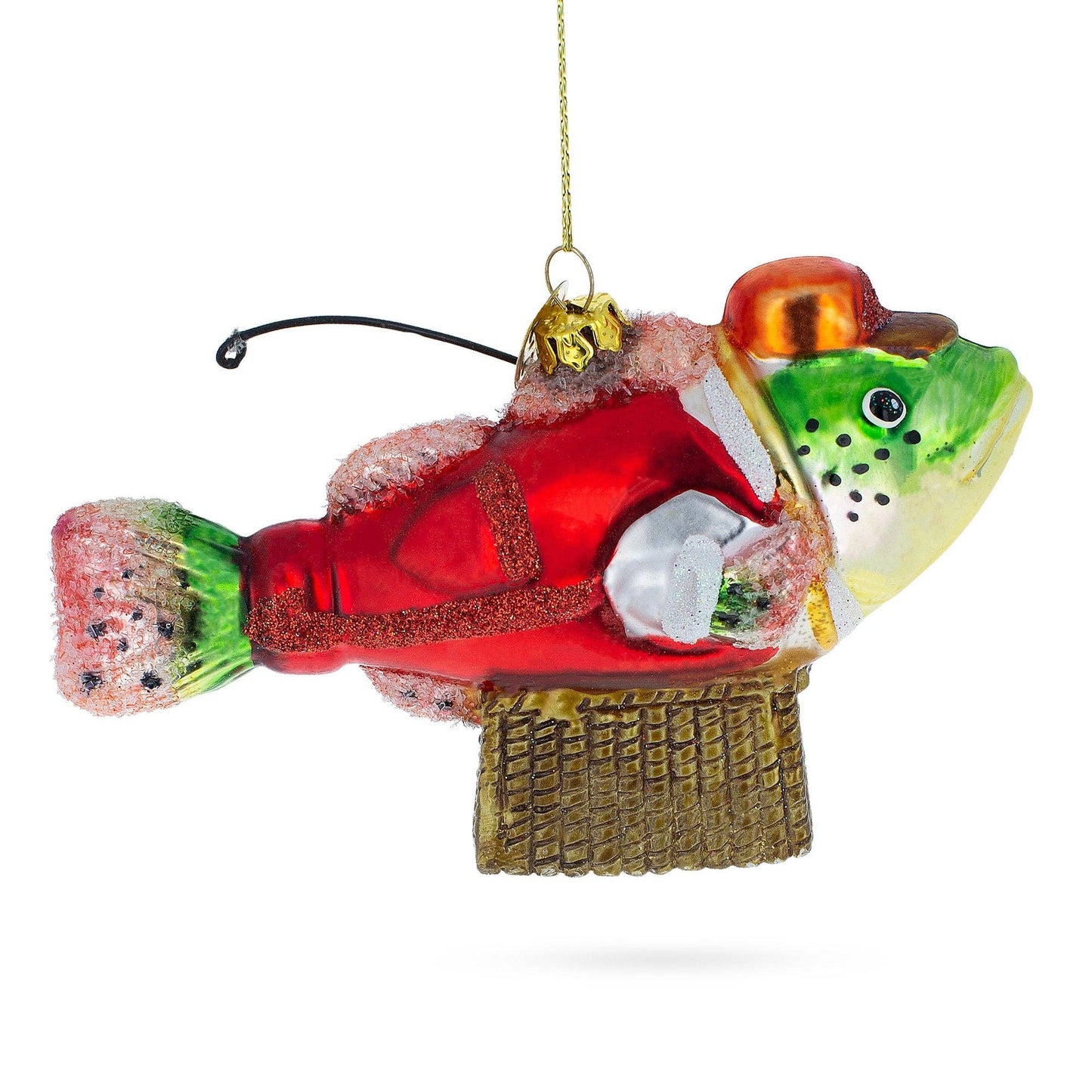 Quirky Fish in Hat Gone Fishing Glass Ornament