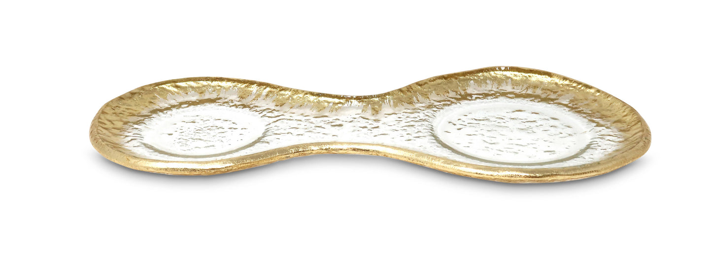 2 Bowl Relish Dish on Tray with Gold Design