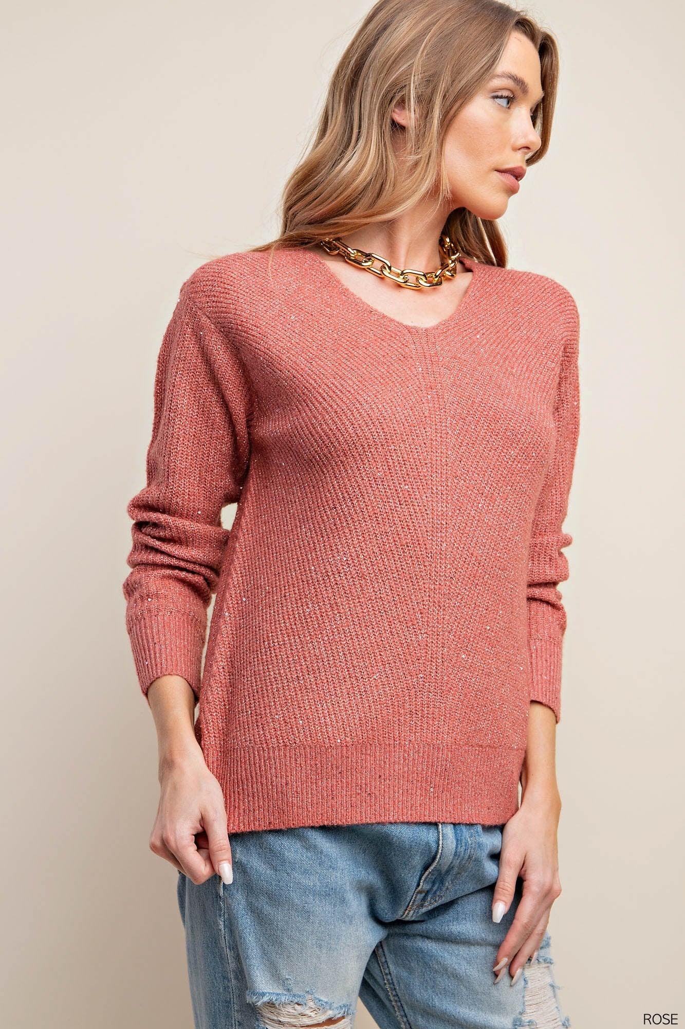 FINAL SALE Relaxed Fit Metallic Ribbed Sweater