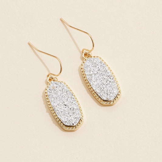 Druzy Stone Dangling Earrings-Gold/Silver
