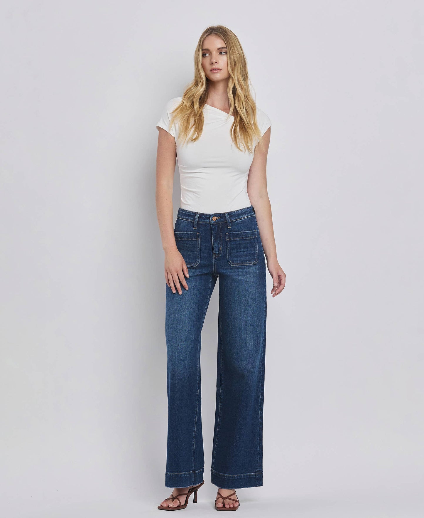 High Rise Patch Pocket Trouser Hem Jeans/Dark Denim-Flying Monkey