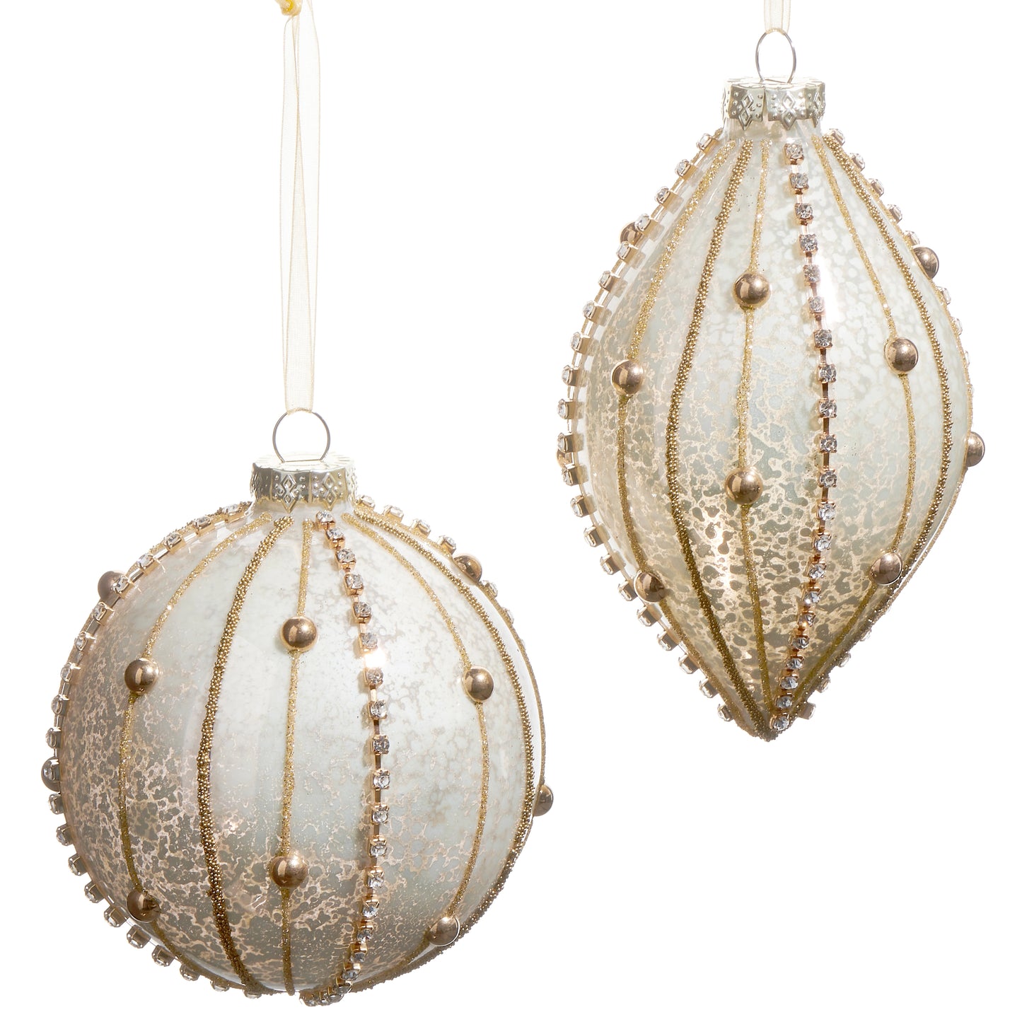 Gold Beaded Embellished Ornaments- Round, Finial