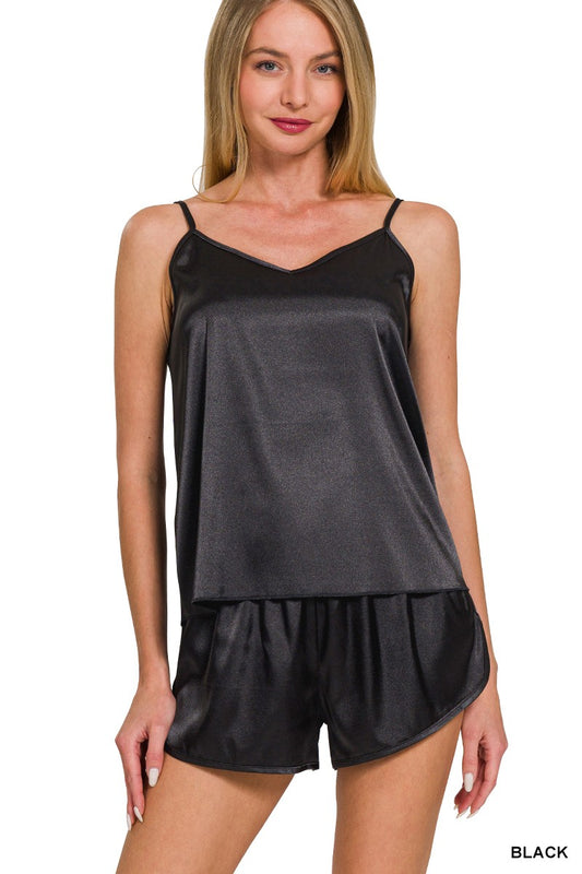Satin Cami & Short Set-Black