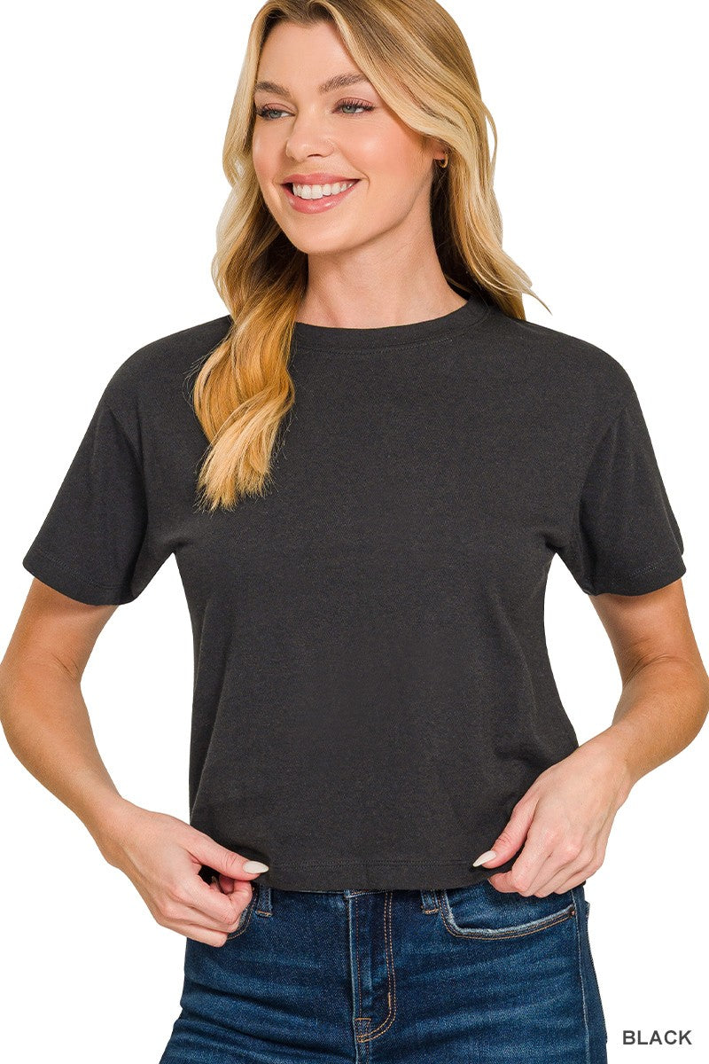 Crew Neck Crop Tee- Black