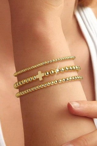 Gold Cross Stretch Bracelet Set