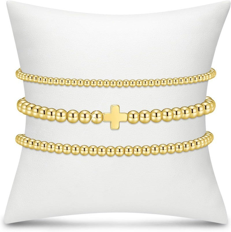 Gold Cross Stretch Bracelet Set