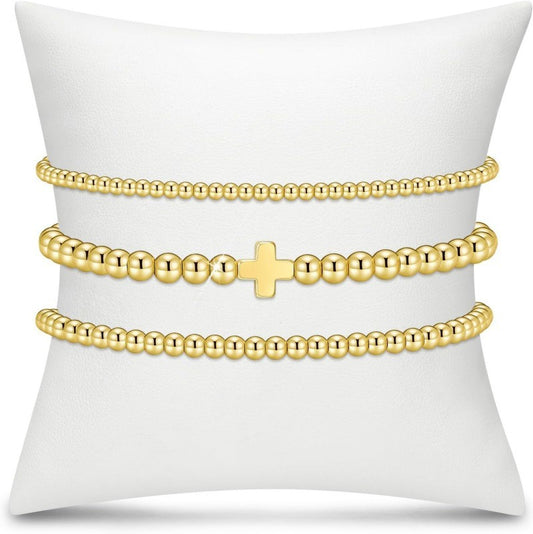 Gold Cross Stretch Bracelet Set