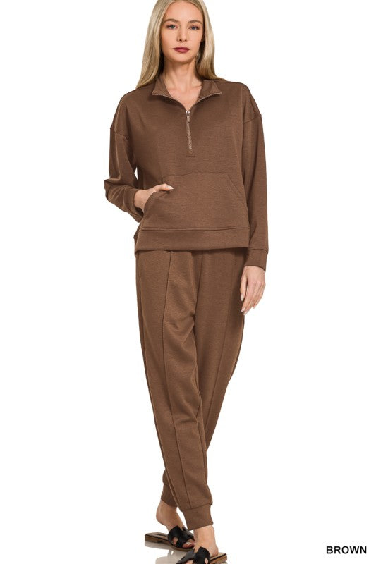 Half Zip Sweatshirt & Jogger Set- Brown