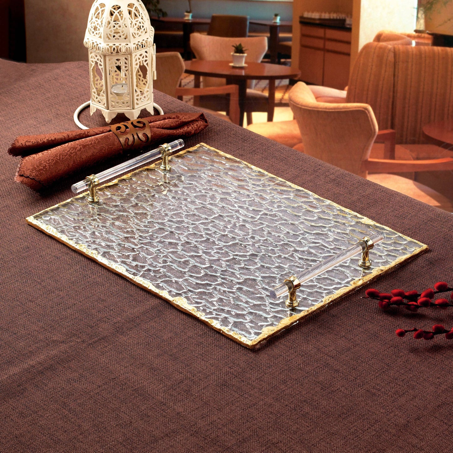 Gold Edge, Glass Tray with Handles