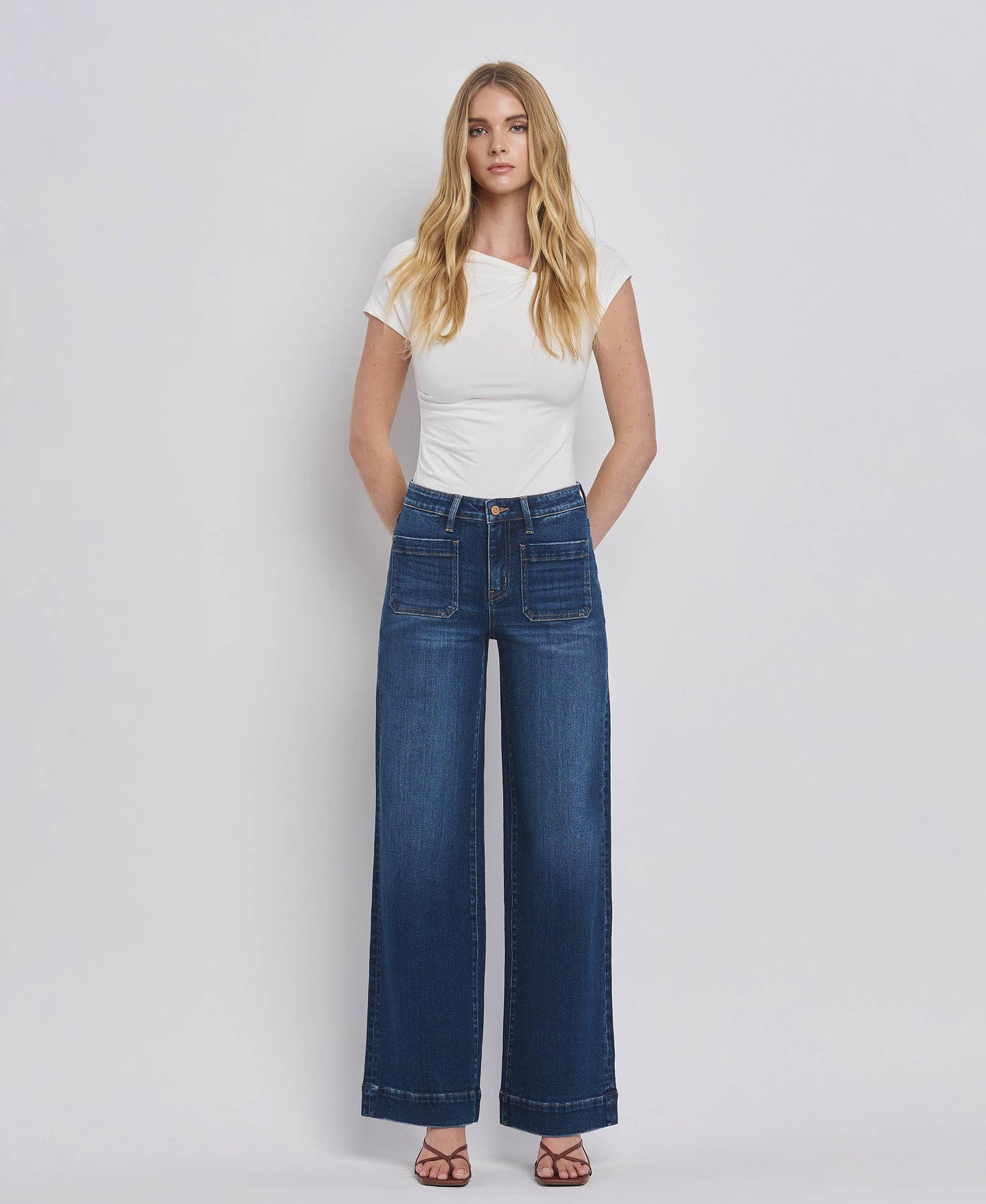 High Rise Patch Pocket Trouser Hem Jeans/Dark Denim-Flying Monkey