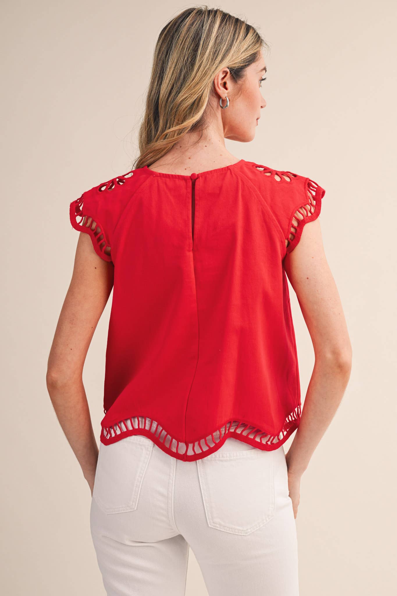 Embroidered Cap Sleeve Top