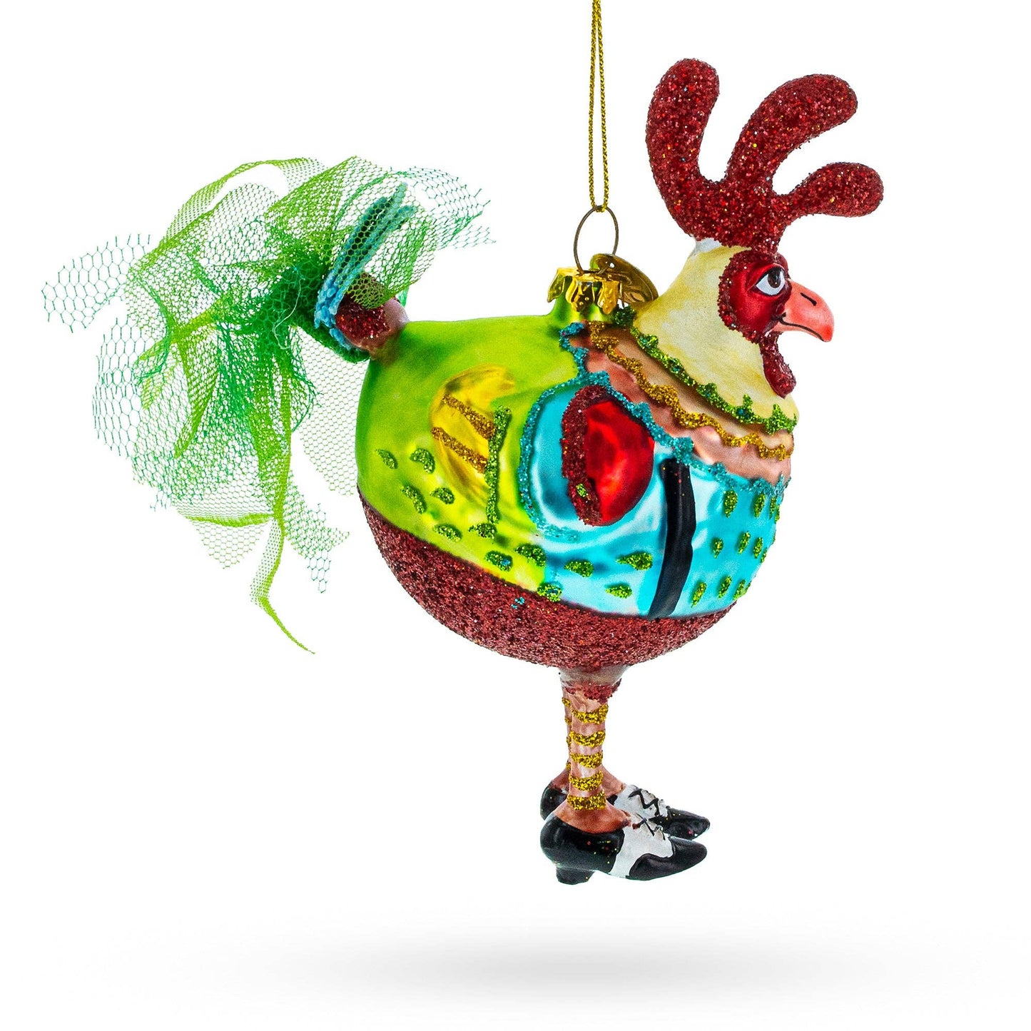 Farmyard Fashionista: Hen in Dress and Shoes Glass Ornament