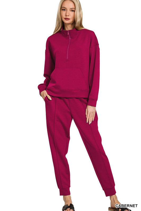 Half Zip Sweatshirt & Jogger Set- Cabernet
