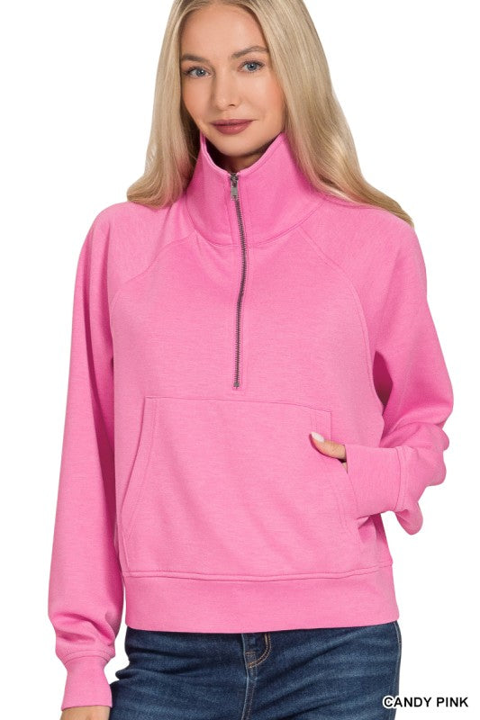 Half Zip Pullover- Candy Pink