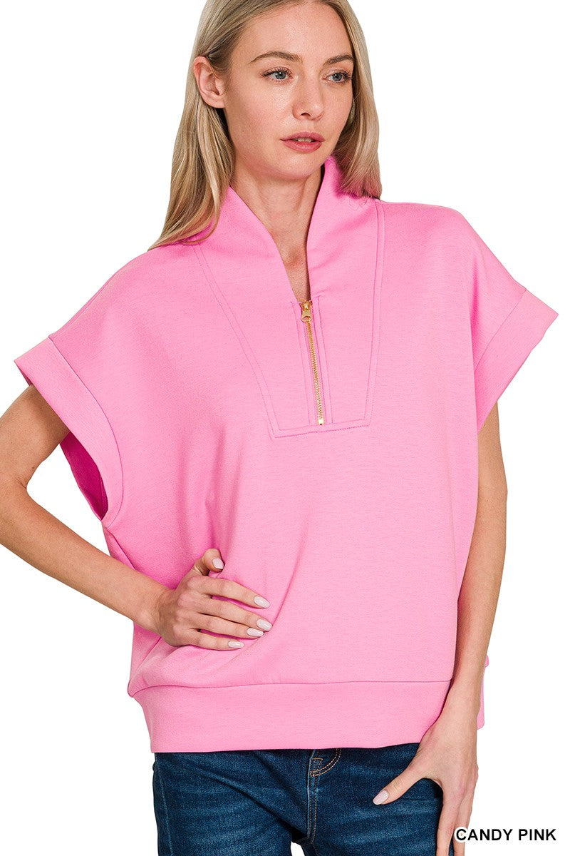 Scuba High Neck, Half-Zip Vest-Candy Pink