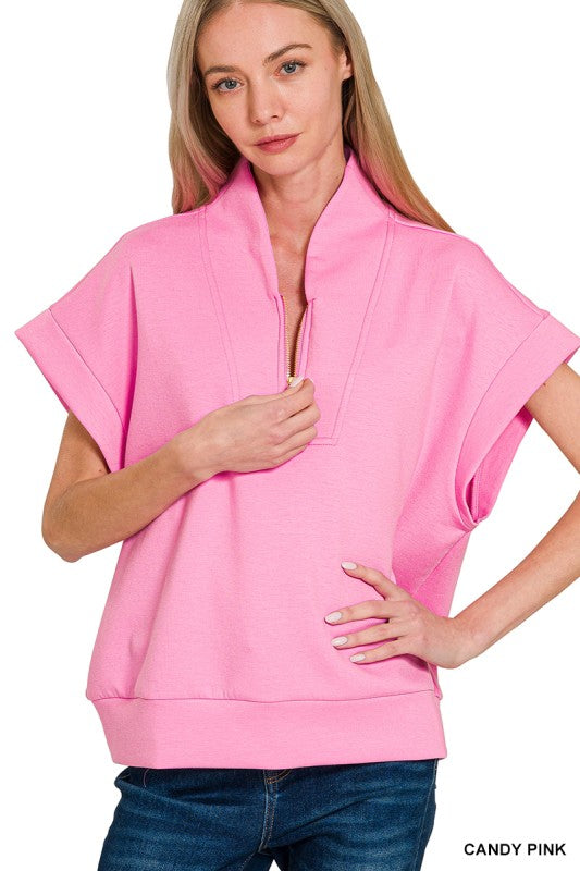 Scuba High Neck, Half-Zip Vest-Candy Pink