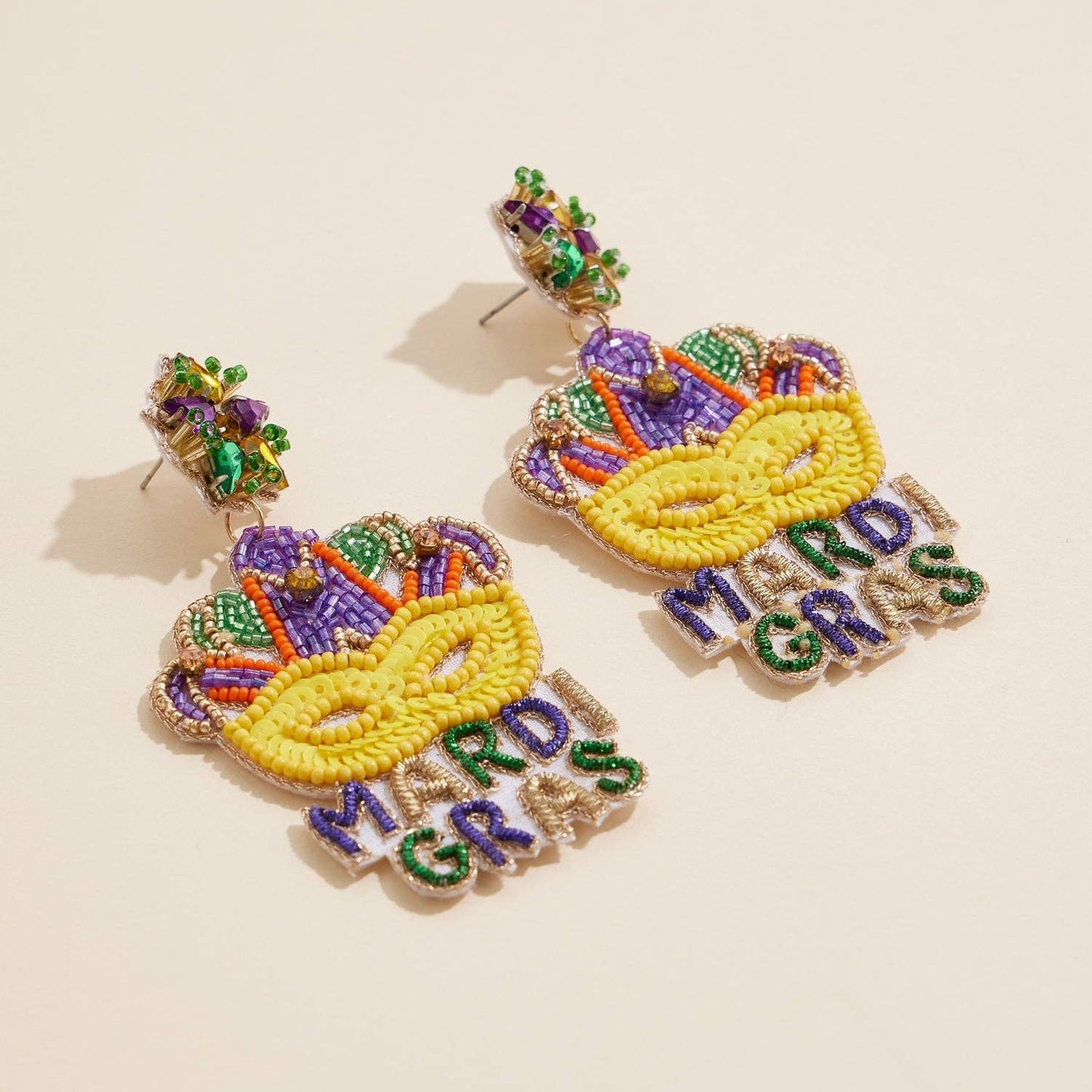 Mardi Gras Mask Beaded Earrings