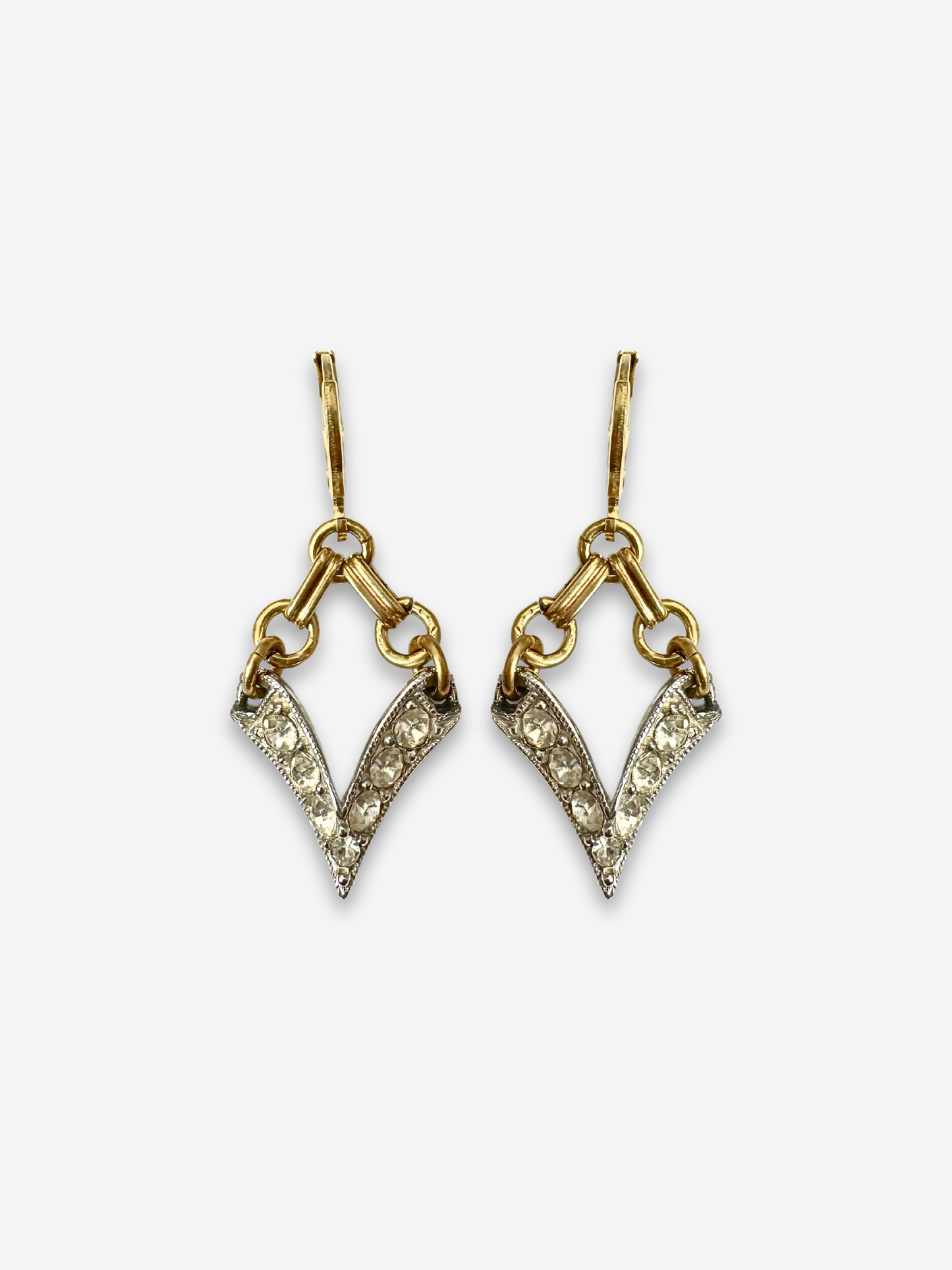 Refashioned Vintage Rhinestone V-Shaped Drop Earrings