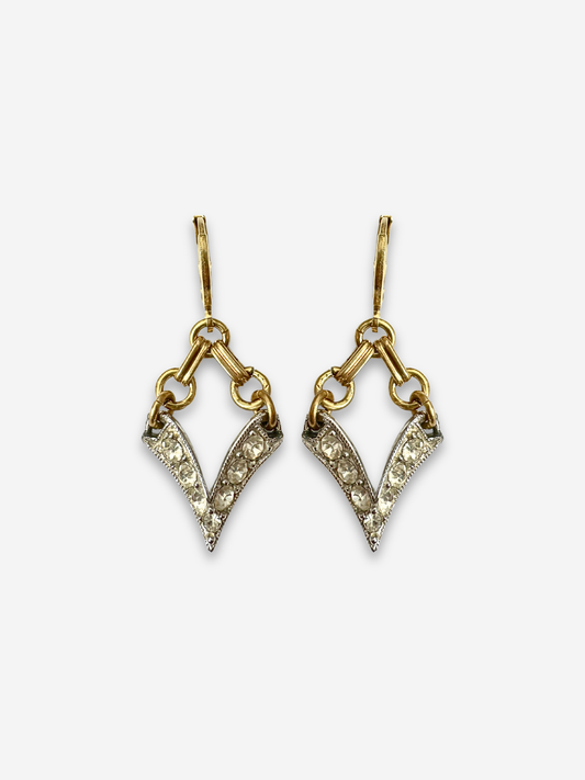 Refashioned Vintage Rhinestone V-Shaped Drop Earrings