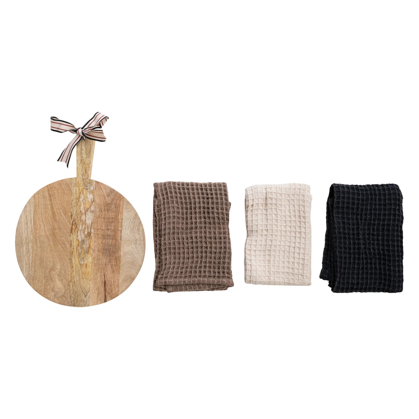 Round Mango Wood Cheese Board & Tea Towel Set