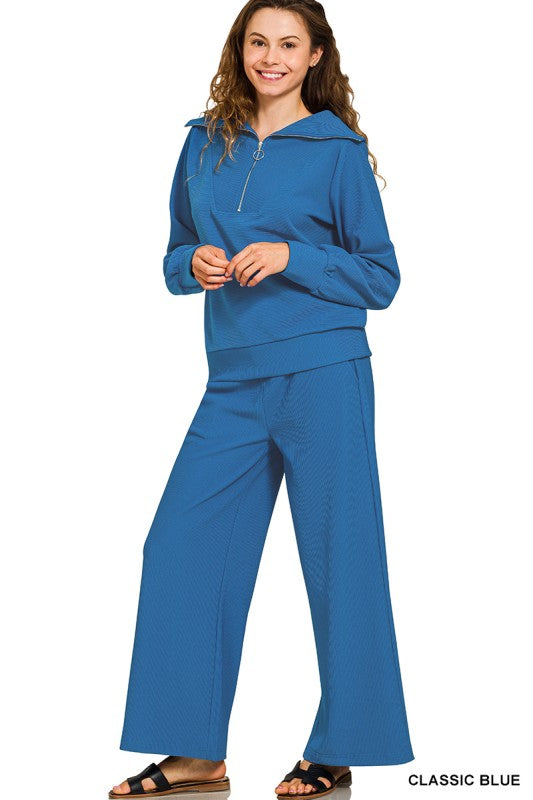 Ribbed Half Zip Pullover & Pants Set- Classic Blue