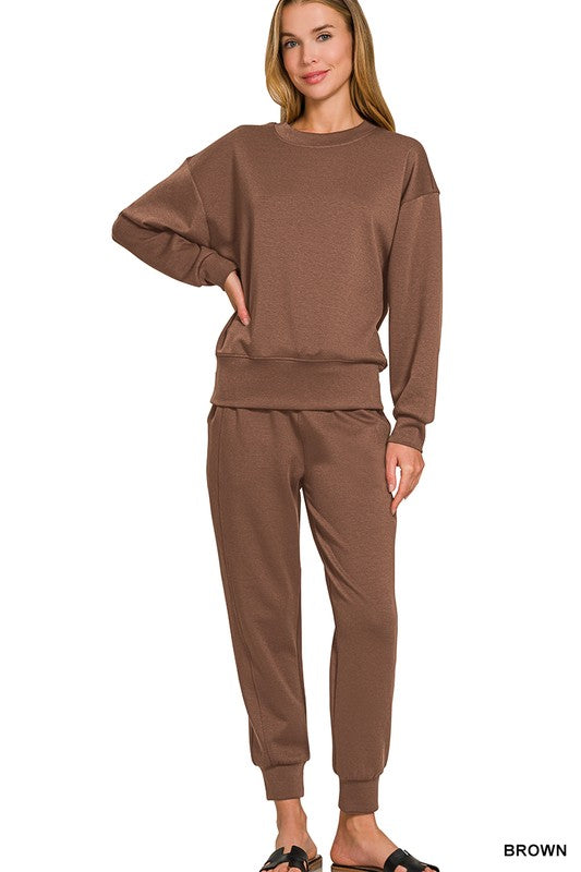 Crewneck Pullover & Jogger Set- Cocoa