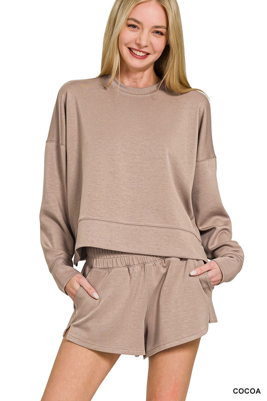 Scuba Sweatshirt & Shorts Set- Cocoa