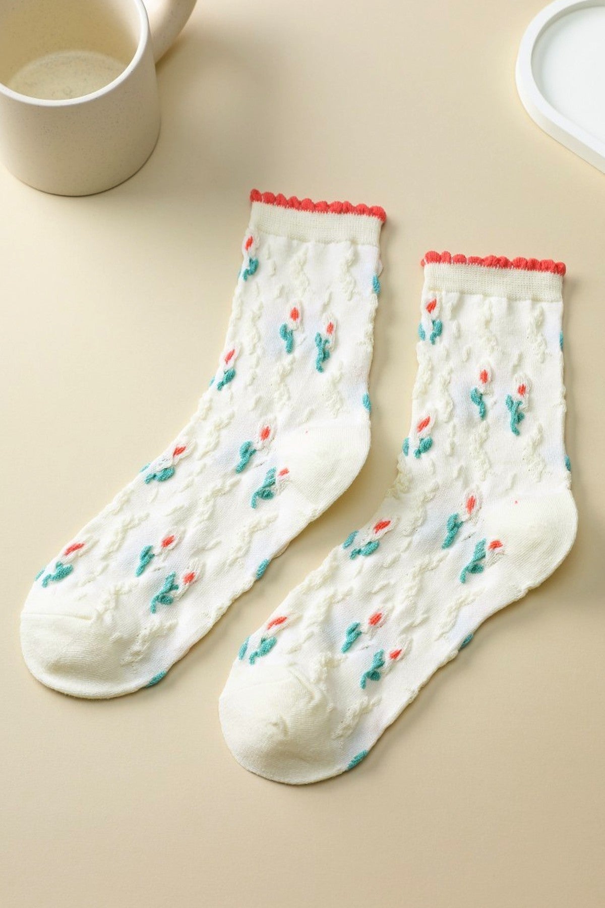 Flower Socks-Coral