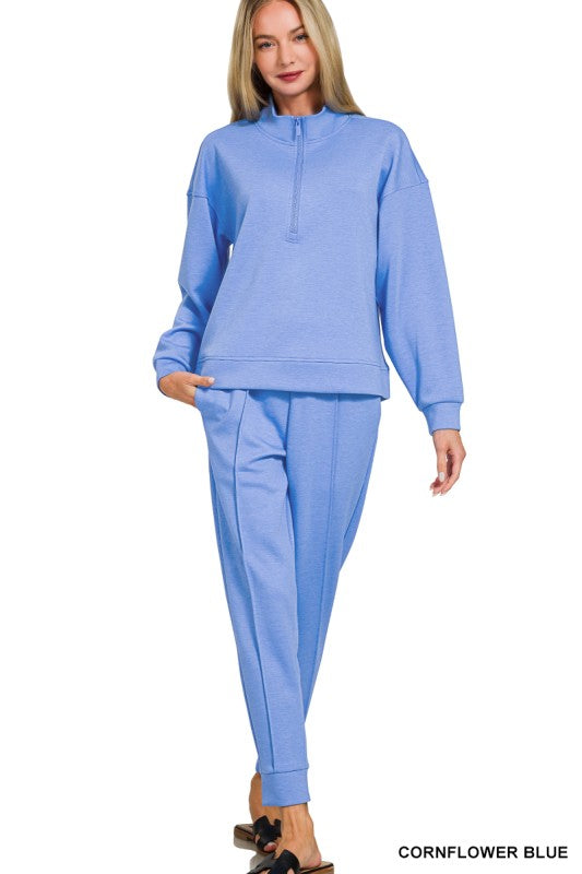 Half Zip Pullover & Jogger Set- Cornflower Blue