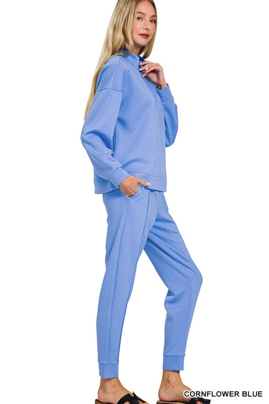 Half Zip Pullover & Jogger Set- Cornflower Blue