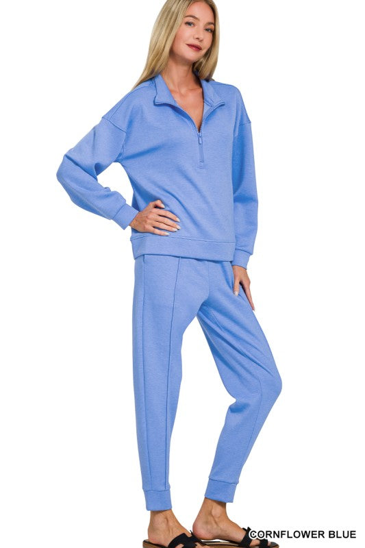 Half Zip Pullover & Jogger Set- Cornflower Blue