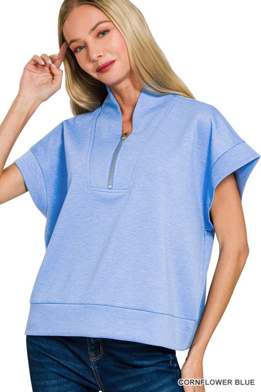 Scuba High Neck, Half-Zip Vest-Cornflower Blue