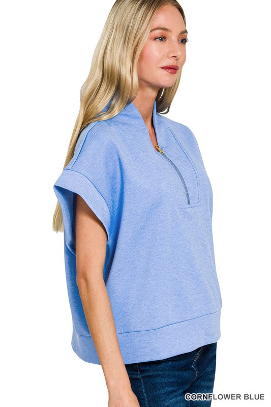 Scuba High Neck, Half-Zip Vest-Cornflower Blue