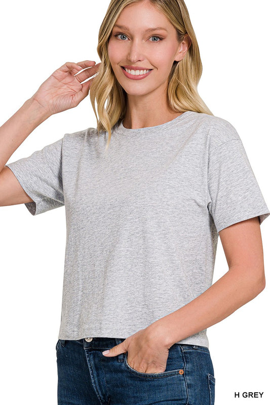 Crew Neck Crop Tee- Heather Grey