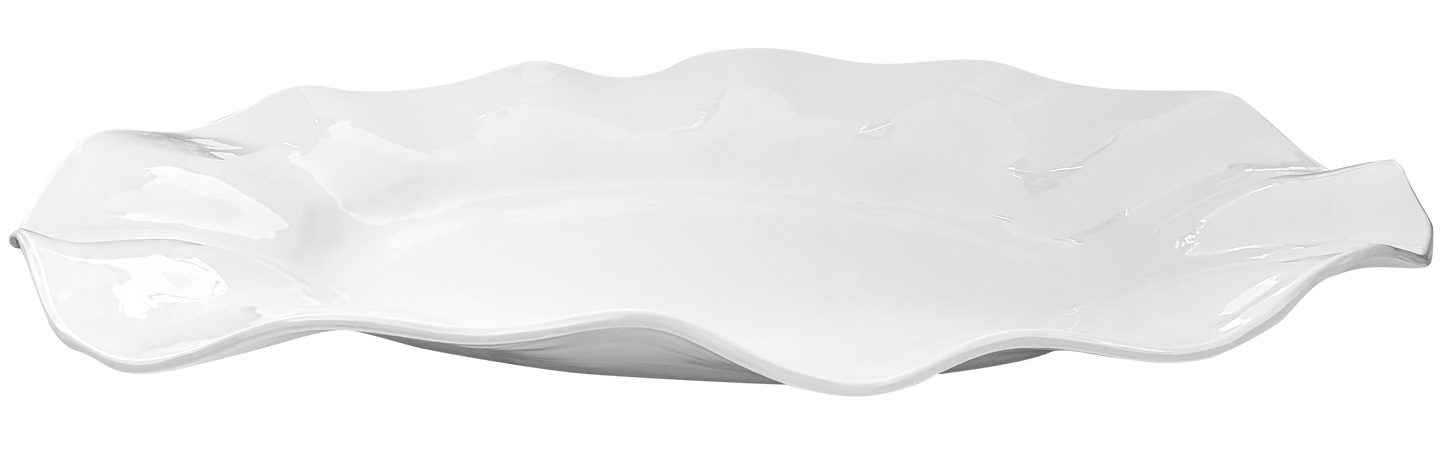 Large Wavy One of a Kind Oval Melamine Platter: White