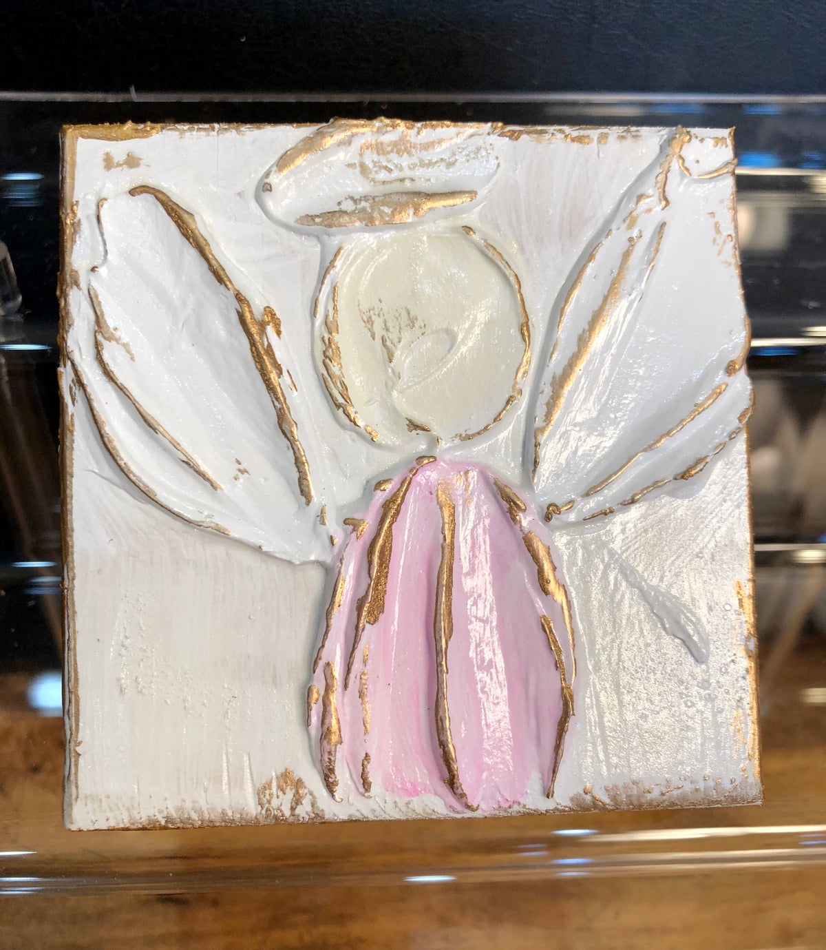 3x3 Angel handmade painted block: Ivory