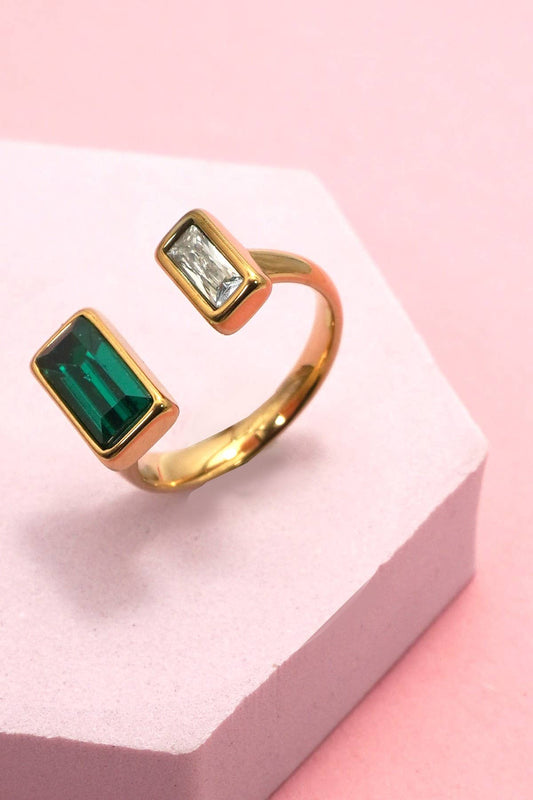 Emerald/Crystal Double Rhinestone Ring