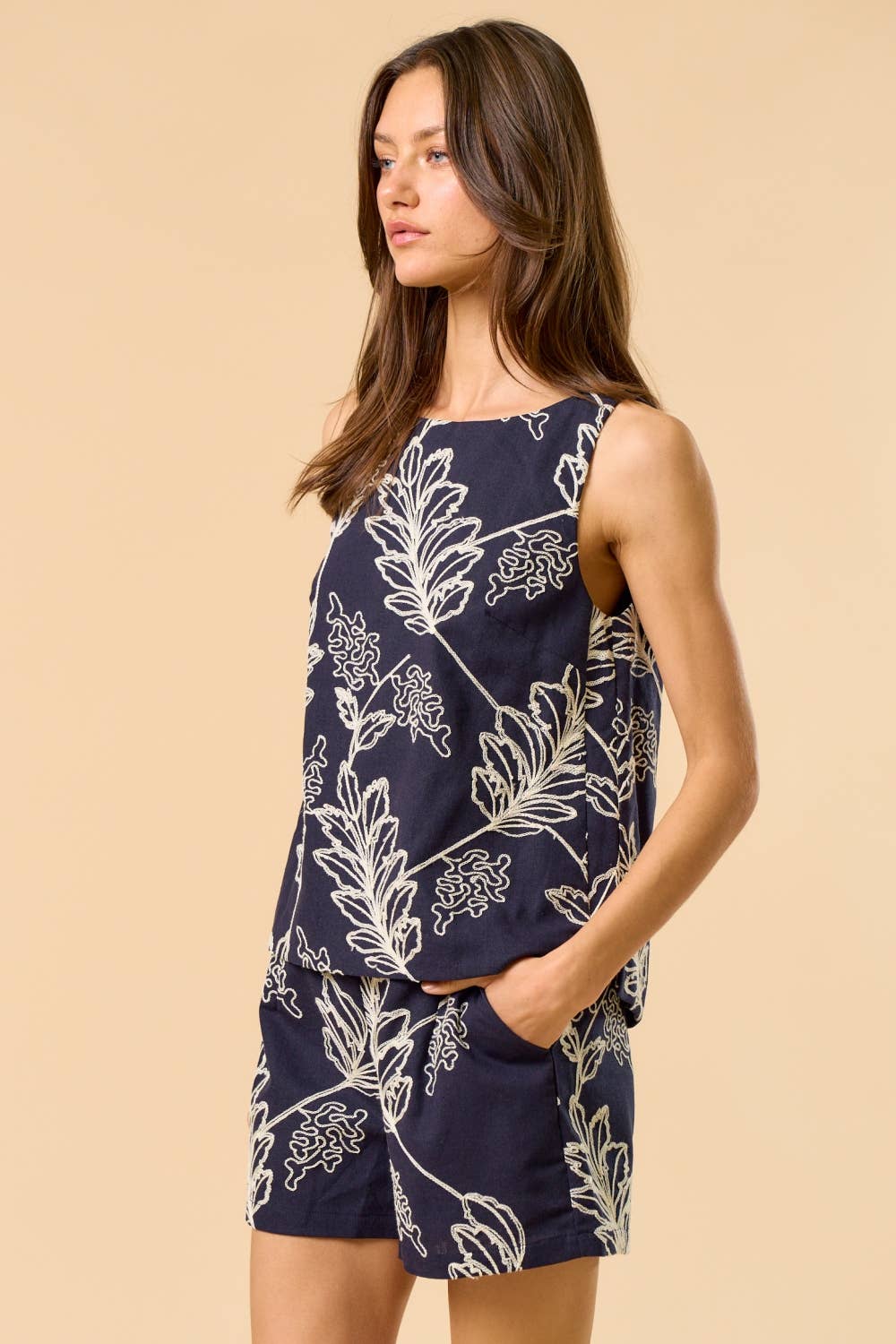 Sleeveless Embroidery Top with Shorts Set